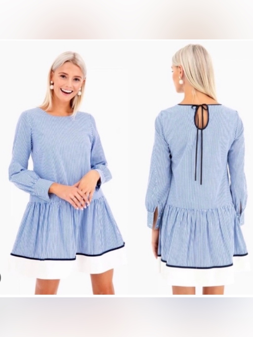 Tuckernuck All Row Blue White Striped Dress Small Preppy 4th July